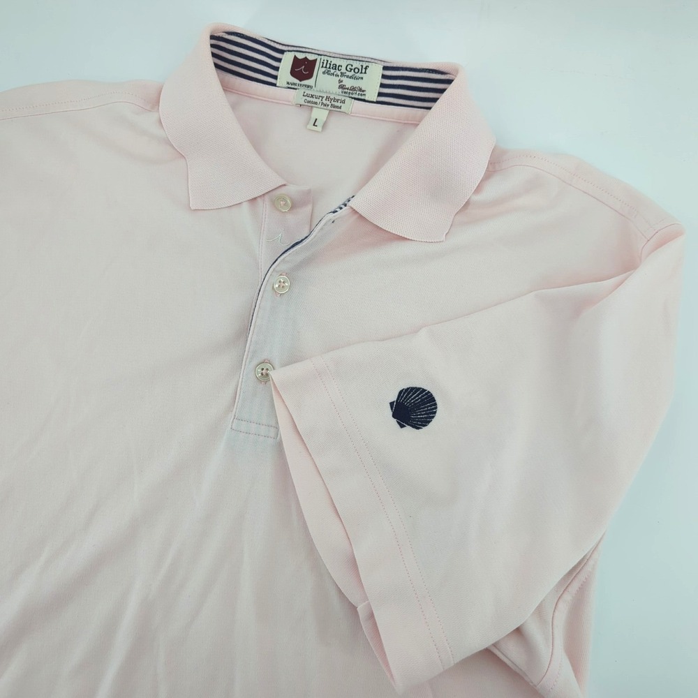 Iliac Golf‎ Luxury Hybrid Polo Shirt Mens Large Pink Cotton Blend Shell Logo